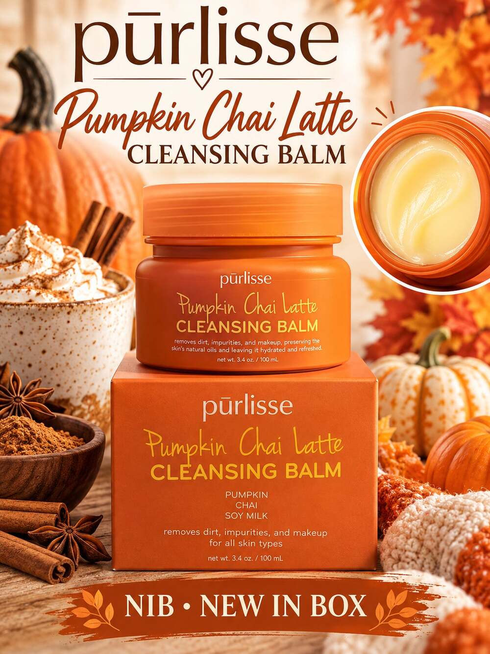 Purlisse Pumpkin Chai Latte Cleansing Balm NIB